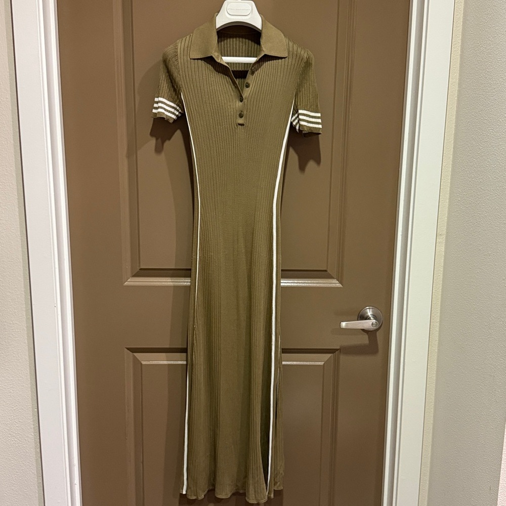 Rag & Bone Olive Green Ribbed Polo Midi Dress